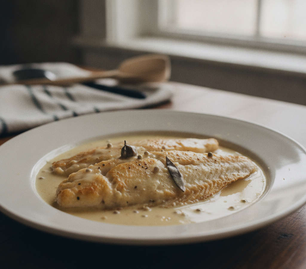 AI-generated image of Flounder a la Creme