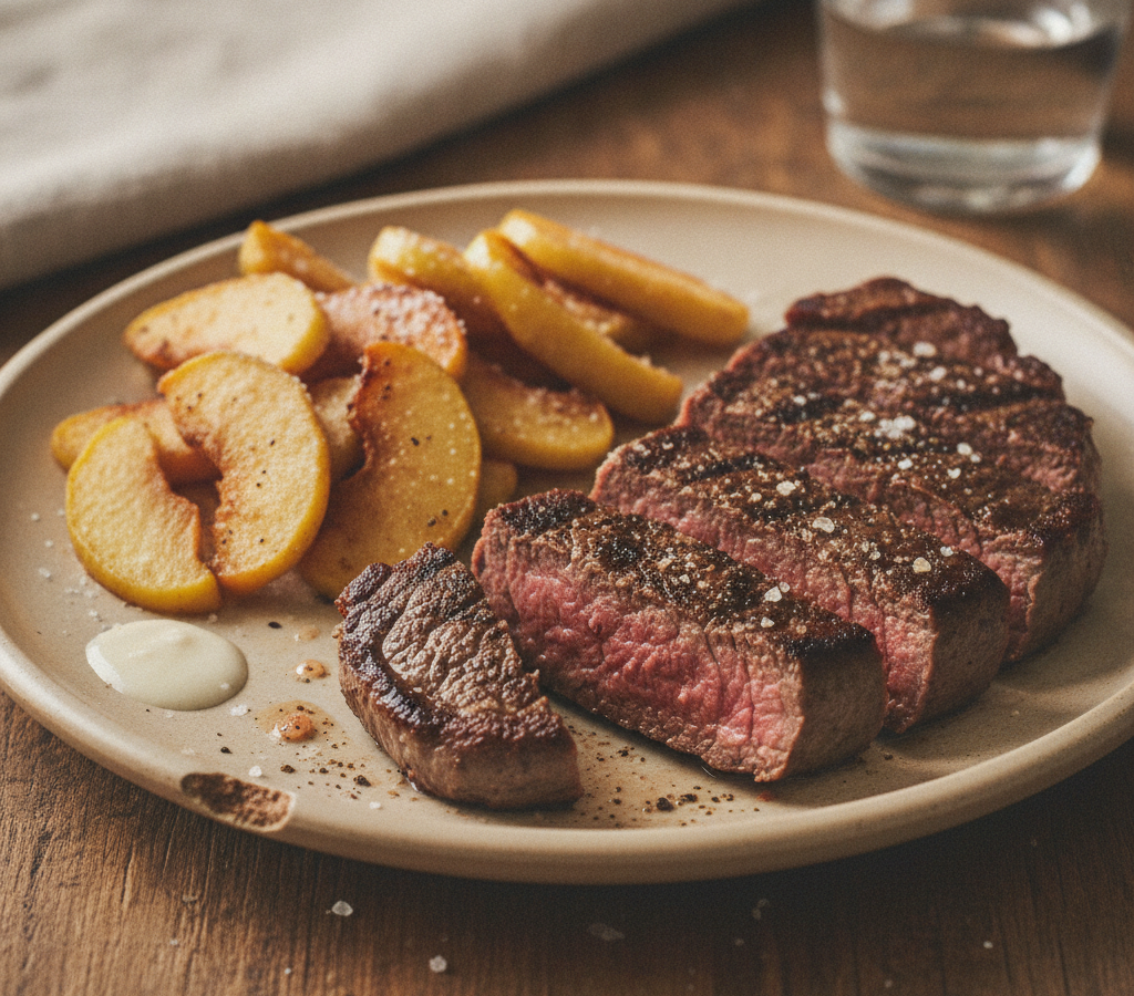 AI-generated image of Sirloin  Steak  with  Fried  Apples